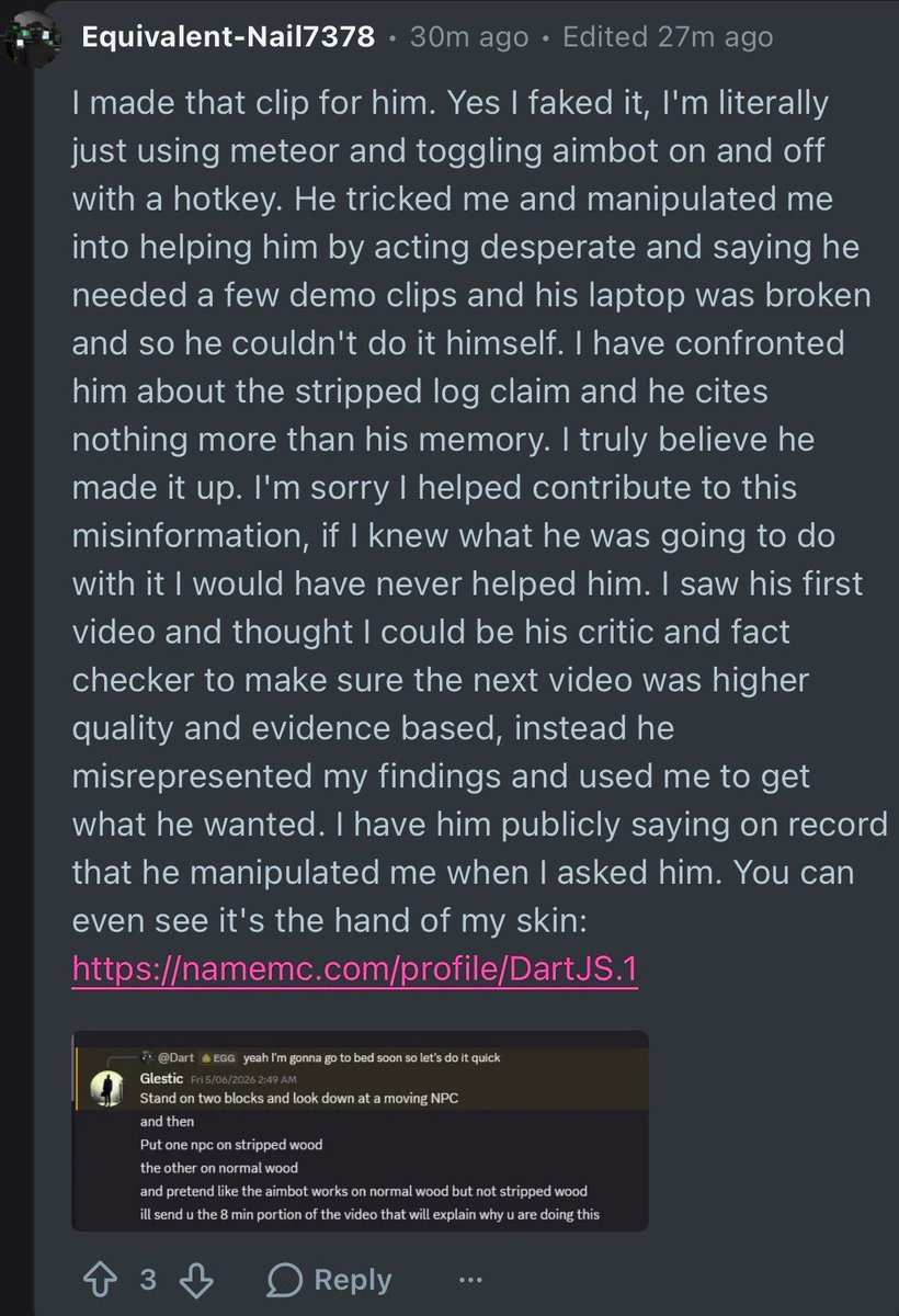 LoyalRivals's tweet photo. jfc. the people claiming dream cheated against techno are LITERALLY lying. they're faking clips. 

they're dragging a dead man into drama to fuel their hatred and everyone contributing to this should be fucking ashamed. https://t.co/BU4kxctewd