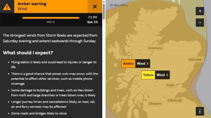 NETrunkRoads's tweet photo. ⚠️ Strong winds are forecast across Scotland this weekend.

🟡 Yellow warning: currently active.
🟠 Amber warning: from 9pm Saturday.
 
⌚️ Both remain in place until 9pm Sunday.

🚘 Take extra care if travelling &amp; plan ahead.

🔗 Full @metoffice info: https://t.co/1nLwiYcw6j https://t.co/5XXR2fGyx9