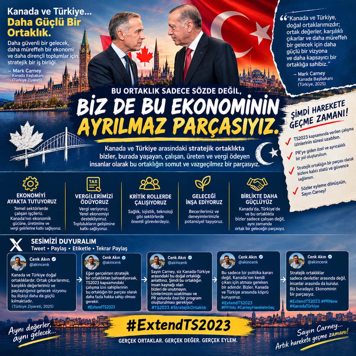 akin_cenk's tweet photo. Your Türkiye partnership is built on people-to-people ties. We're those ties: we work, pay taxes, live here. Extend our status, open a PR pathway. Partnership abroad, status at home. #ExtendTS2023 #Turkey #Türkiye @MarkJCarney @CitImmCanada @SimaAcan @LenaMetlegeDiab https://t.co/19aAGTVJeJ
