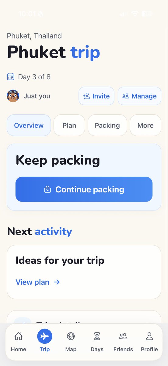 gibbyn05's tweet photo. build in public day 12

followers: 67
users: 0
paying users: 0
mrr: $0

shared packing lists are live. assign items to your friends and they get a notification. receipts scan themselves and convert to your currency.

Her is the first preview of Travino! https://t.co/Fv8JriEasY