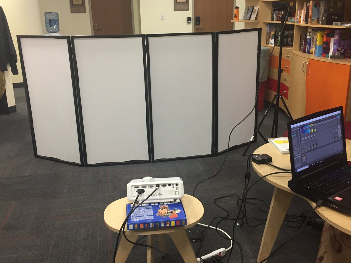 pixelrhythms's tweet photo. Some behind-the-scenes photos of the setup.

Sensor tracking, cable management, projection keystoning, portable scrims… all the little pieces that make an interactive installation come together. https://t.co/hiKjj88qiT