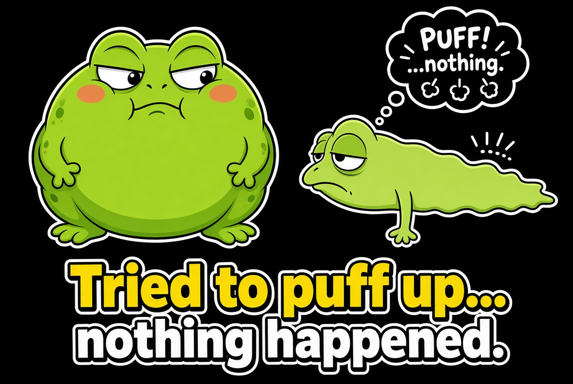 Exstep's tweet photo. Meet the world’s least inflatable frog 😭

Big from the front
Paper - thin from the side
Tries to puff up… absolutely nothing 

No hype. No hot air. Just frog energy

$NOGAS - All frog. No gas. 🐸

@Nogasonsui