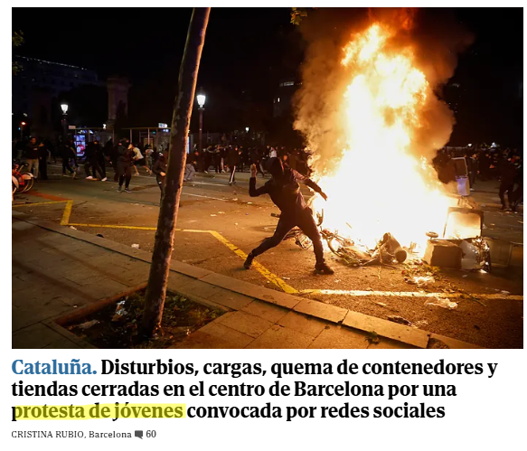 JMASPASC's tweet photo. Titular de El Mundo: "protestas de jóvenes". Cuando esta mañana decía yo que la prensa de derecha es estúpida, me quedaba corto: es completamente gilipollas. https://t.co/11aUEdfzRQ
