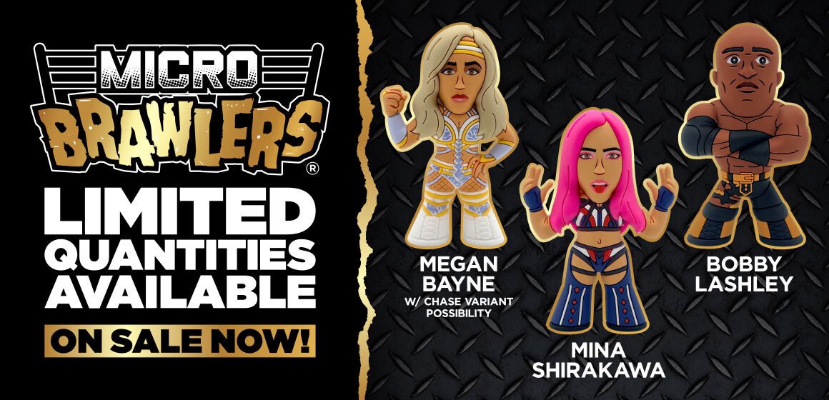 PWTees's tweet photo. Brand New AEW Micro Brawlers NOW IN STOCK!

Mina Shirakawa, Megan Bayne (w/ Chase Possibility) &amp; Bobby Lashley! Limited quantities available now on Pro Wrestling Tees! 

https://t.co/l3pqlLbRP7
@meganbayne @fightbobby @MinaShirakawa https://t.co/eJ2Gl98oN8
