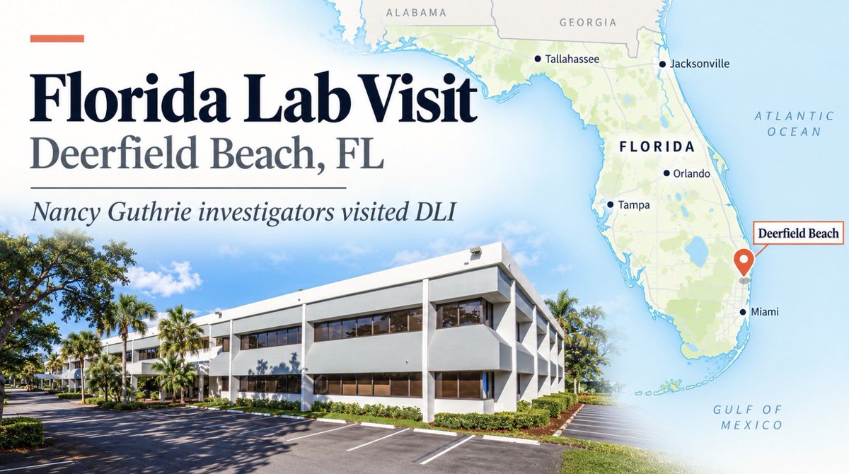 rickvaz's tweet photo. CONFIRMED: Lead investigators in the Nancy Guthrie case recently traveled to DNA Labs International in Florida, PCSD tells me.

The Guthrie investigation was among the topics discussed.

Sheriff Nanos did NOT attend.

📌 Link here: https://t.co/Fs4YIZW06s https://t.co/eHJ6FIPOwz