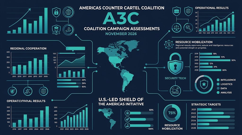CodigoCastroEC's tweet photo. November 2026 coalition Campaign Assessments: Key Operational Milestones : Americas Counter Cartel Coalition (A3C), a multilateral security framework operating under the U.S.-led Shield of the Americas Initiative - Trump Technate Nations: Ecuador, Peru, Panama, Colombia: JTF-WHEM https://t.co/mv9w8M3y9z
