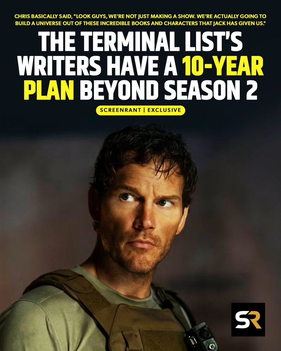 screenrant's tweet photo. EXCLUSIVE: #TheTerminalList's writers have a 10-year plan that stretches beyond season 2, revealed just days ahead of the series' return:

"We created what we called a 10-year plan. And in that 10-year plan, there was the idea to always keep the James Reese flagship as the central spine of this universe."

Read More: https://t.co/OWf3UTekoc