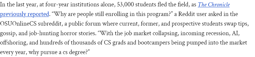ronhira's tweet photo. The tech job market is collapsing for young grads 
Yet universities continue to lobby to flood the job market with OPT and H-1B entry-level workers to undercut their own grads
https://t.co/c85l2jOymJ https://t.co/ErUCLQDXcU