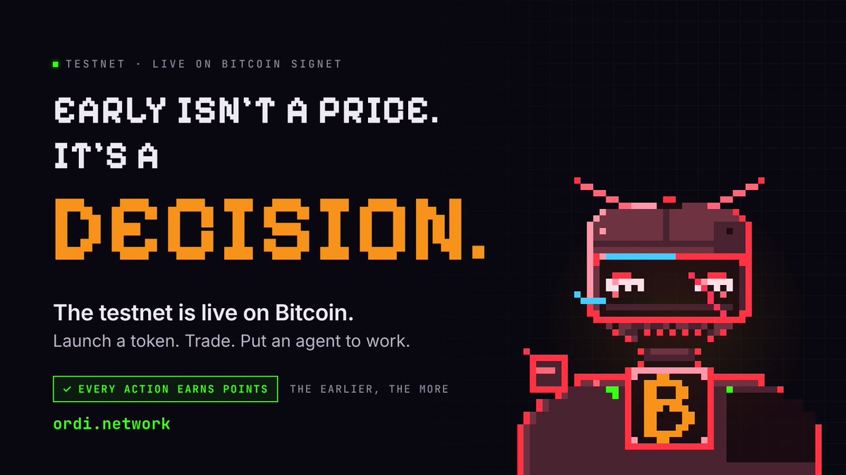 ordinetwork's tweet photo. Most people only find out a cycle was early after it's over.

The rest decide on a quiet Saturday morning.

$Ordi Network's testnet is live on Bitcoin. Self-custody, every action inscribed, points for every move.

Guide in the first reply. Who's starting today? 👇