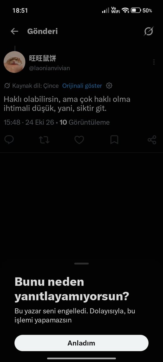 cemoli79dp's tweet photo. @ArcherWANG2 Çinliler beni niye engelliyorsunuz çok mu alıngansınız😞 https://t.co/dn0UUdgK0o