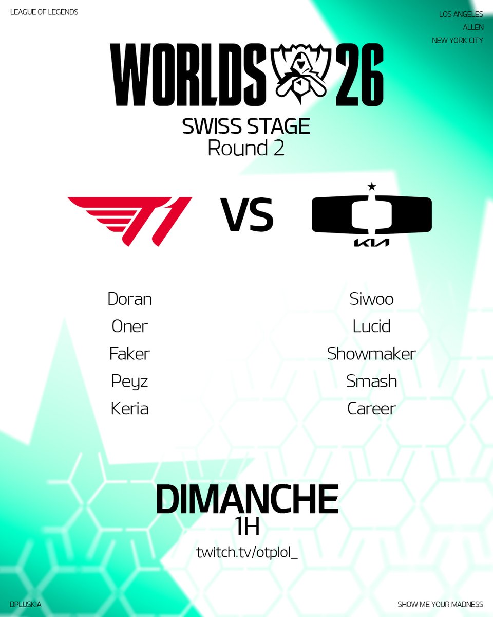 dkrhemm's tweet photo. CE ROUND 2 VA ÊTRE MAGISTRALE
T1 vs DK
Ce dimanche à 1h en direct sur OTP https://t.co/hpgSpMqx1N
#DKWIN #DplusKIA #ShowMeYourMadness #DKNATION https://t.co/Ju58myReHu