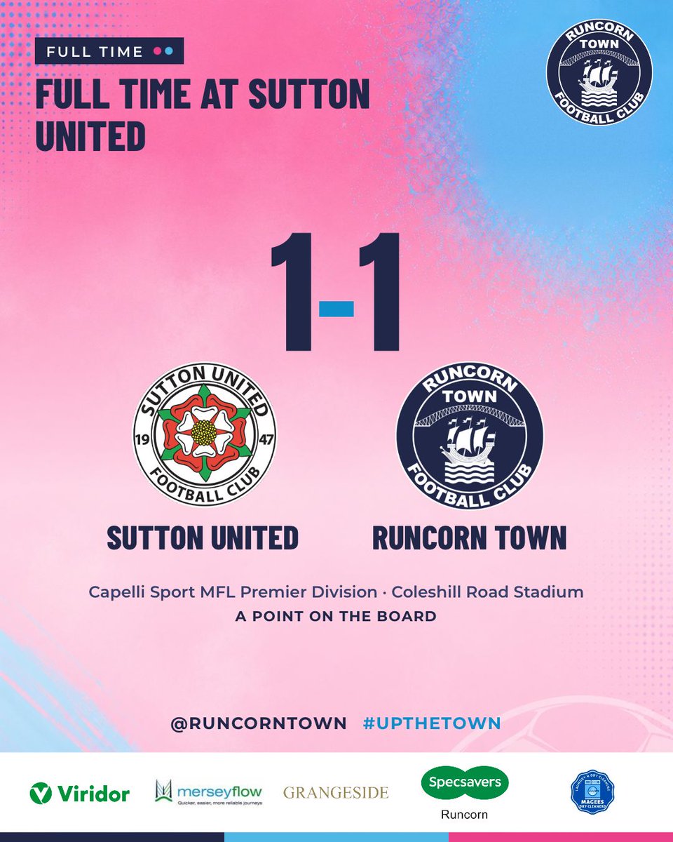 RuncornTown's tweet photo. FULL TIME | Sutton United 1-1 Runcorn Town. Cheers for the noise this afternoon. #UpTheTown https://t.co/sRCDzLTXXz