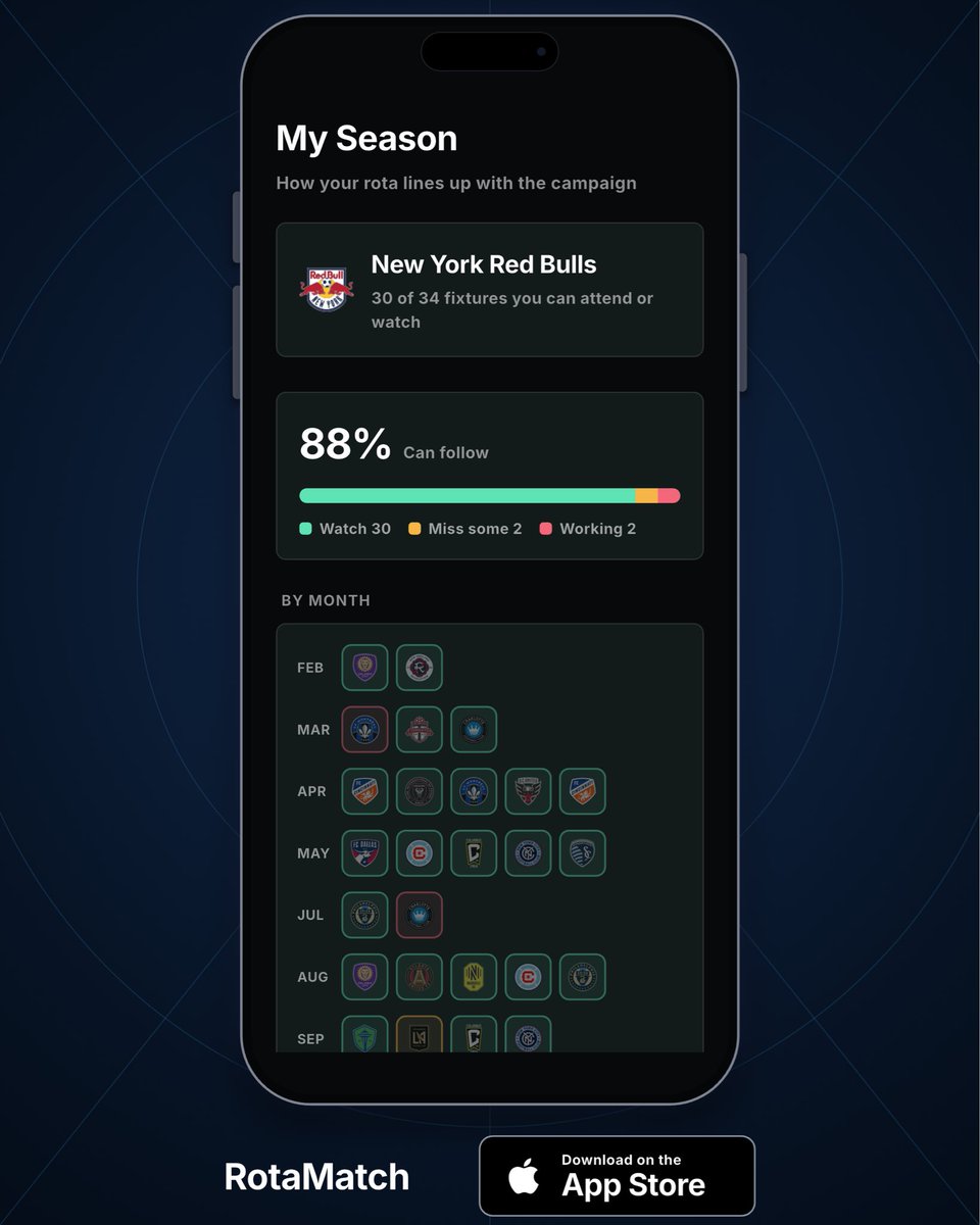 Rotamatch's tweet photo. ⚽🇺🇸 MATCHDAY WATCH

New York Red Bulls 🆚 Inter Miami
📅 Sat, 24 Oct | ⏰ 22:30 BST
🏆 MLS

The model makes Inter Miami 51% favourites. Can New York Red Bulls spoil it? 👀

Got a shift that day? Open https://t.co/YBkSkCPY8p to see instantly if you can make kick-off — or if you need to put in for time off. 👊

#NYRedBulls #InterMiamiCF #MLS #Football #RotaMatch #messi #miami #soccer #usa