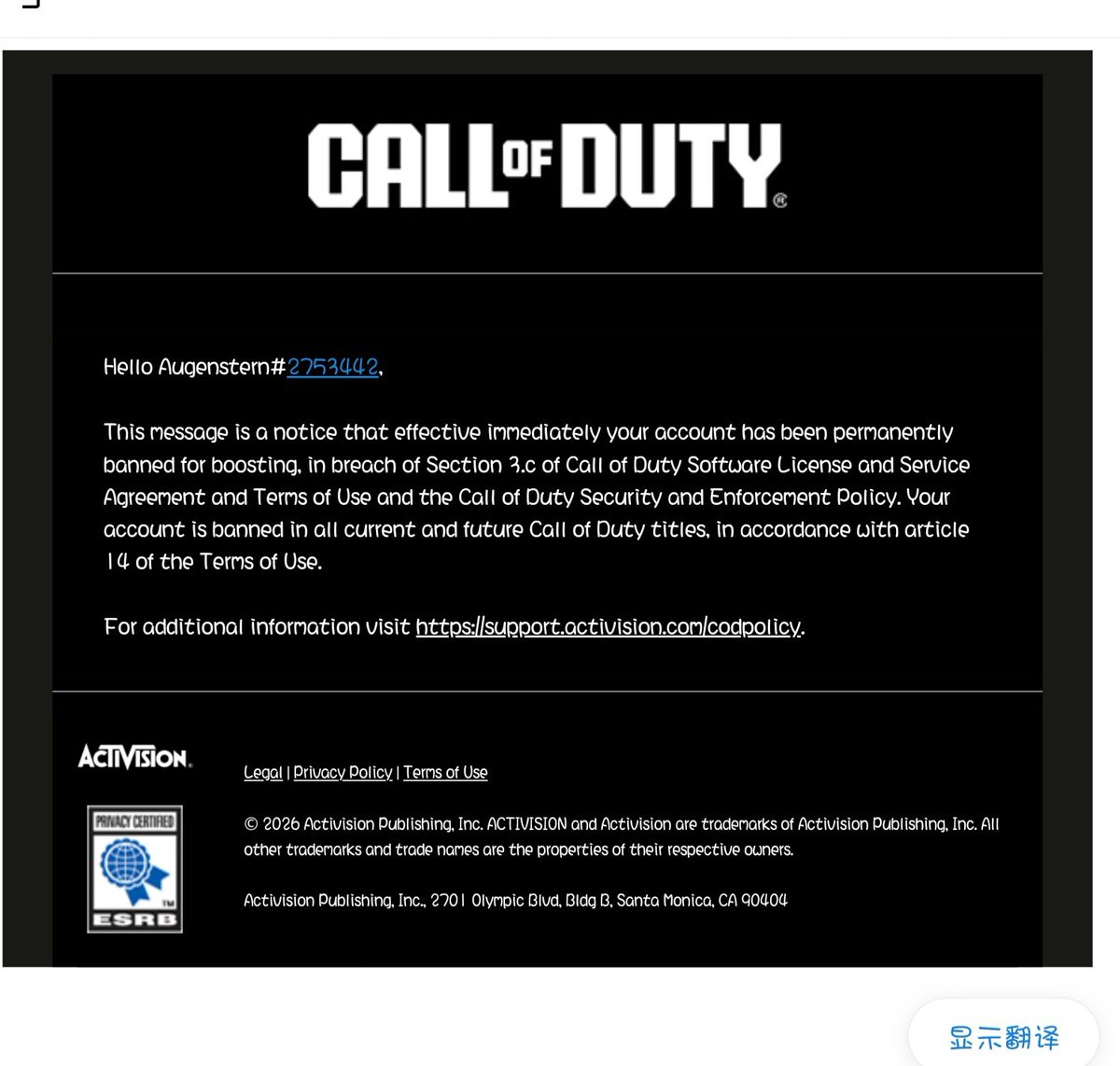 rosluq9f's tweet photo. @ttv_enkeo_ @CallofDutyCM @CallofDutyFR @CODUpdates @CallofDuty Good evening.
@CallOfDutyCM
I have never violated MW4's TOS! Please help! #TeamRICOCHET

@CallofDuty
@CODUpdates
@Activision
@ATVIAssist
@InfinityWard
@RavenSoftware
@ATVI_AB
 My activison:Augenstern#2753442 https://t.co/P3Yn9xtNLt