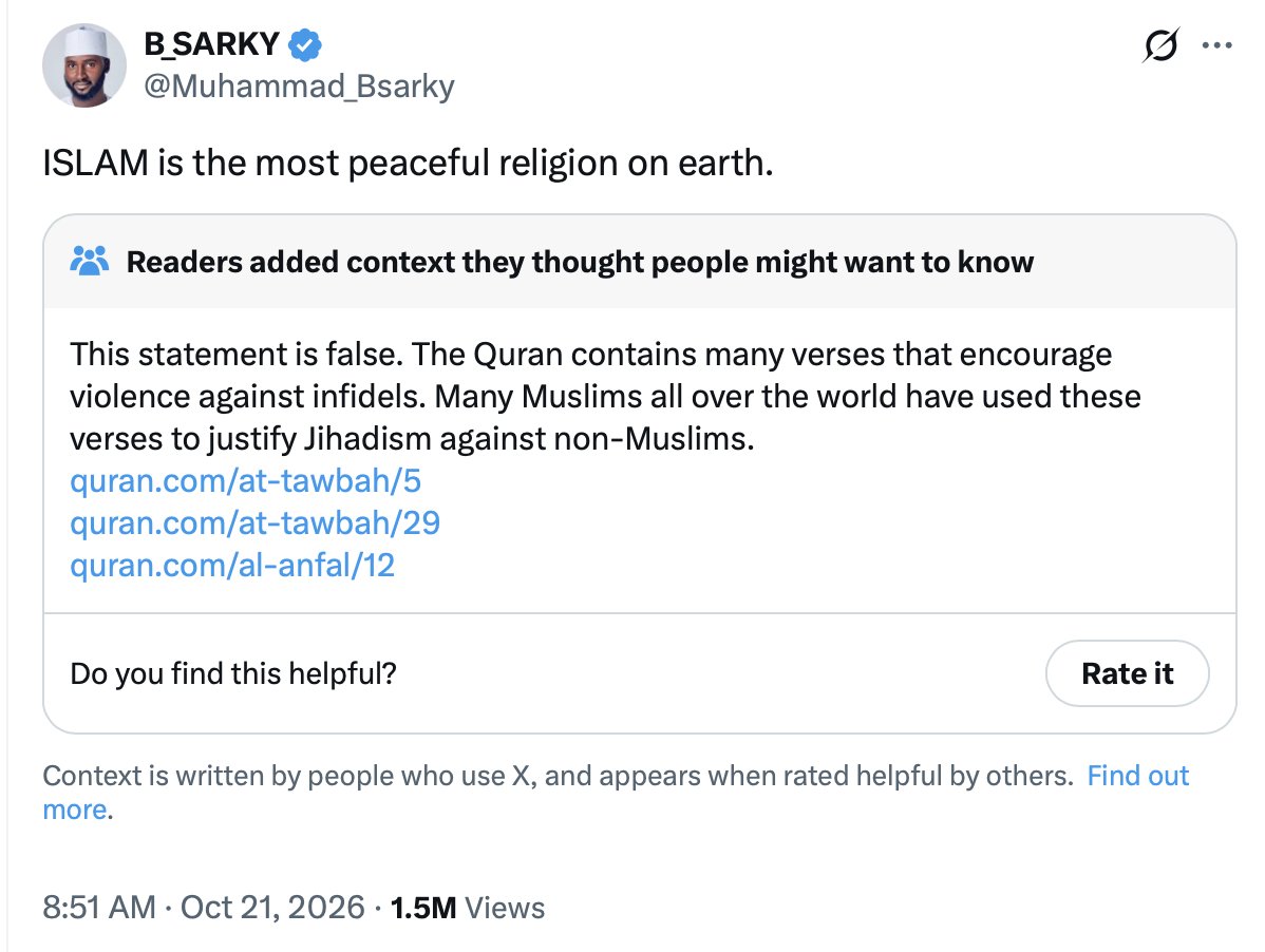 GadSaad's tweet photo. The bullshit taqiyya is fixed in real time. https://t.co/Eu4mXc2Qjf