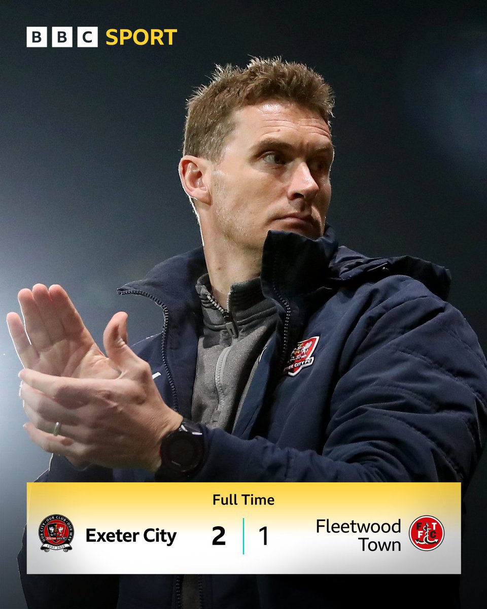 BBCDevonSport's tweet photo. ⚽️Goals from Cummins and Woodhouse mean Exeter City are unbeaten at home!

🔴#ECFC | @BBCDevon https://t.co/IC1N3KS3Ir
