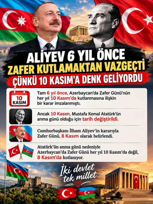 TOPRAK_TC_'s tweet photo. YUSUF TEKİN, ALİYEV KADAR OLAMADI! 🇹🇷🇦🇿
İlham Aliyev, 10 Kasım’ın Atatürk’ü anma günü olması nedeniyle Azerbaycan’ın Zafer Günü’nü 8 Kasım’a aldı.
Bizde ise Millî Eğitim Bakanı Yusuf Tekin, 10 Kasım’a ortak sınav koyuyor!
Atatürk’e saygı, sözle değil, davranışla gösterilir! 🇹🇷❤️ https://t.co/i9MZucgEB8