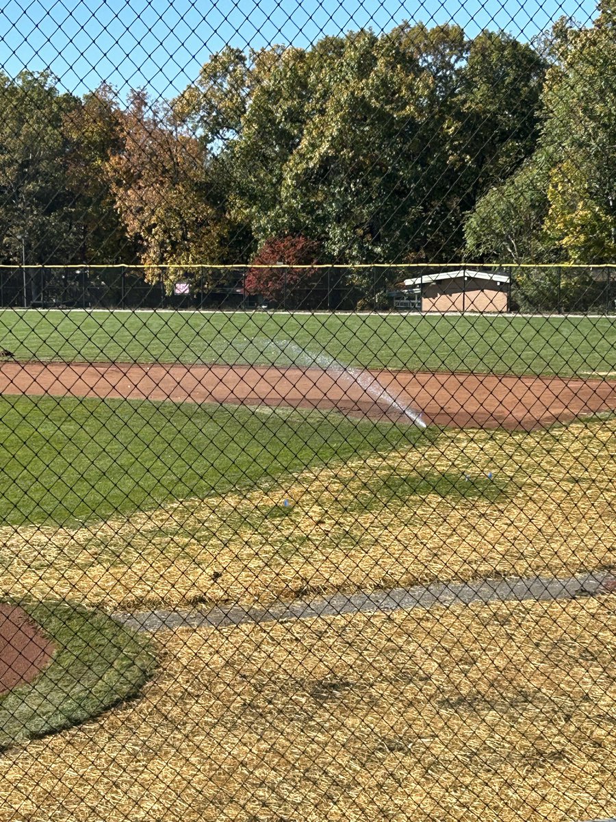 CoachRider3's tweet photo. #TheMose getting a little tender loving care as we get ready for its winter nap! A little seed, a little sod, lots of water and some wonderful sunshine. @MuskieBaseball_ @FightingMuskies https://t.co/ec6sTw27EK
