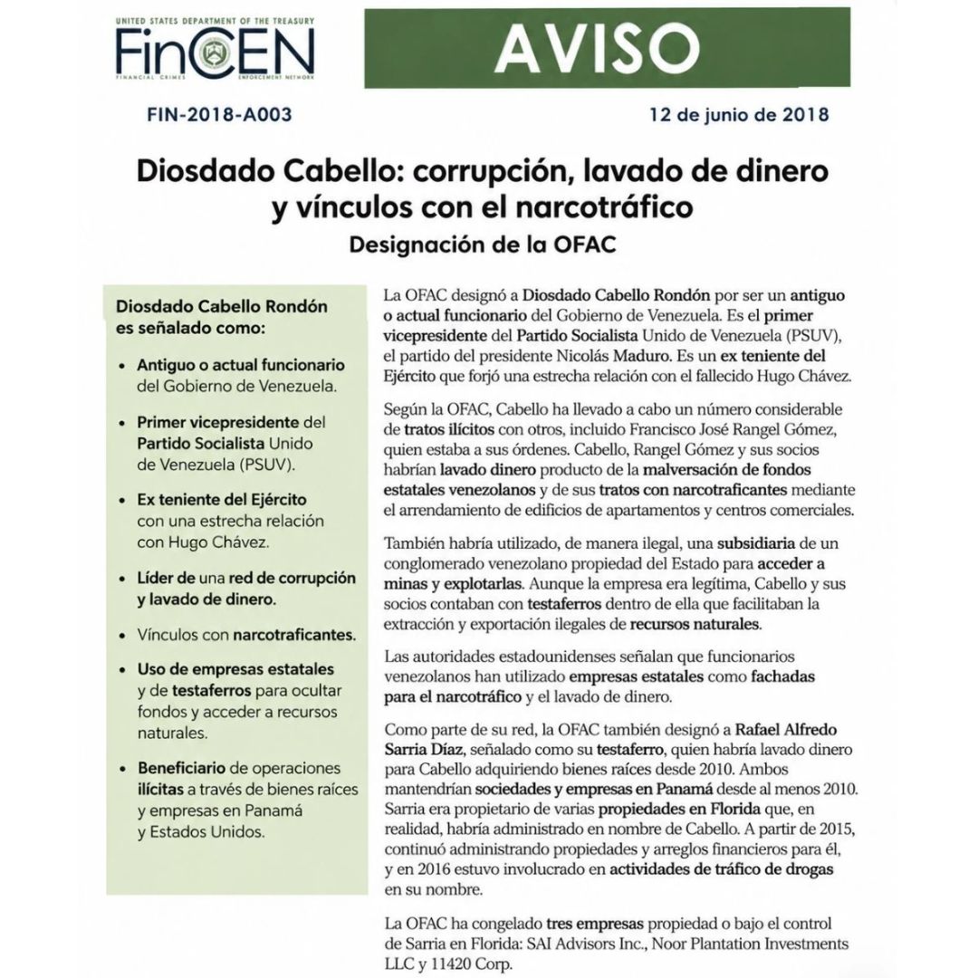 Norbey_Marin_'s tweet photo. Alandete expone el rastreo del Tesoro de EE. UU. sobre la red de testaferros de Diosdado Cabello | #24O 

El periodista @alandete señala que, durante la última década, el Departamento del Tesoro de EE. UU. ha rastreado la red de testaferros de Diosdado Cabello dedicada a ocultar su patrimonio. 

Asimismo, afirma que la administración estadounidense conoce sus supuestas negociaciones con redes del narcotráfico para la obtención de oro y dinero en efectivo, cuestionando si este informe llegará a ser abordado públicamente en el programa Con el mazo dando.