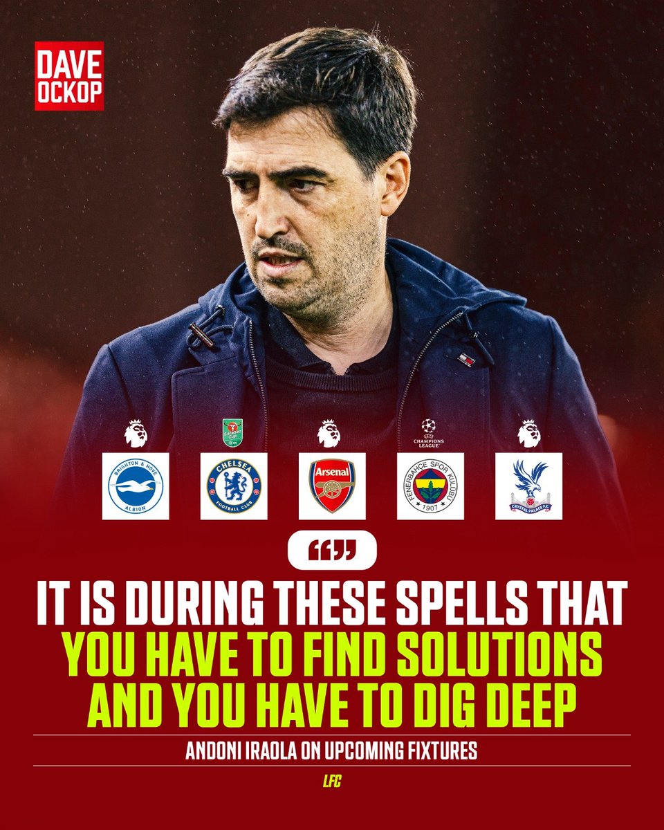 DaveOCKOP's tweet photo. Andoni Iraola on upcoming fixtures:

“It is during these spells that you have to find solutions and you have to dig deep. We did both of these things which is credit to the players and also to the supporters who stuck with us during those moments when the situation was not so positive.” (LFC)