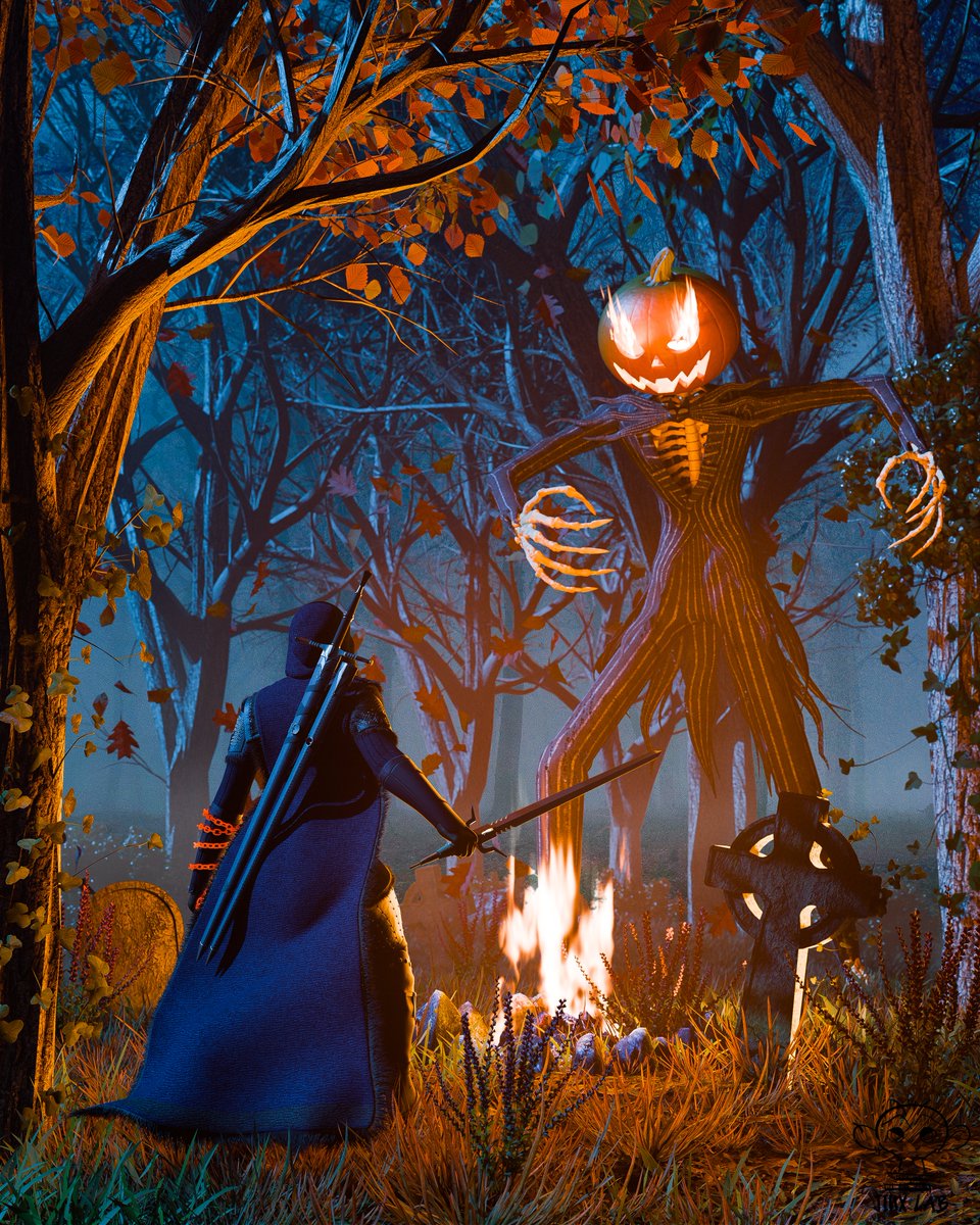 Jinx_Lab's tweet photo. When a witcher contract brings you face to face with the Pumpkin King! Ciri met Jack Skellington, who clearly missed his portal again just in time for Halloween! #TheWitcher #TheWitcher4 #Witcher https://t.co/UNgd7jNGbz