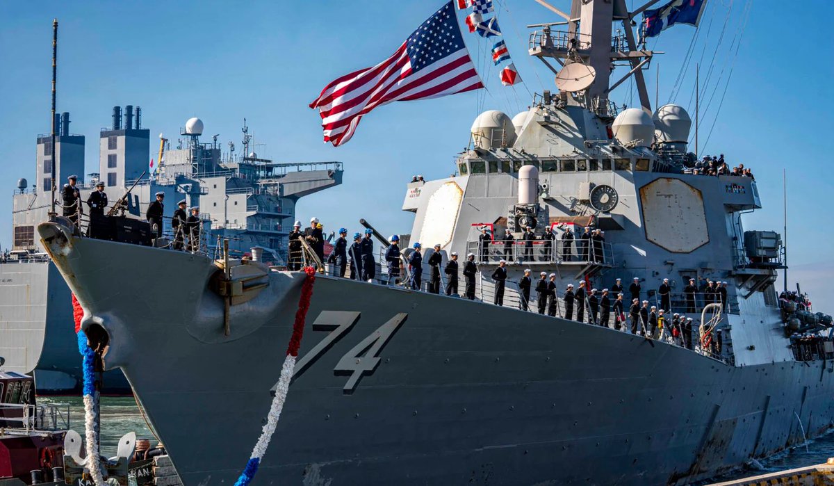 FaytuksNetwork's tweet photo. USS McFaul (DDG-74) returned to Norfolk this week after a 332 day deployment supporting Operation Epic Fury. - USN https://t.co/YhlSVSA8AL