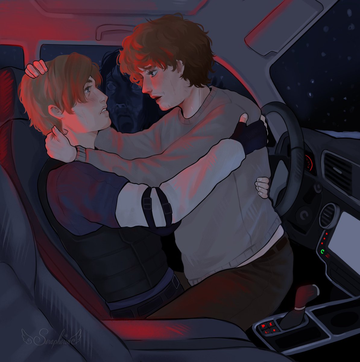 serapherinn's tweet photo. Okay I kind of hate this, so I might restart it. It just looks too “digital” if that makes sense, something is off with the lighting, and Bryan’s face looks off. Or maybe it is just me idk. also a never draw a car without a reference photo, this was hell. #ResidentEvil #bryeon https://t.co/zi5DCNGyU4