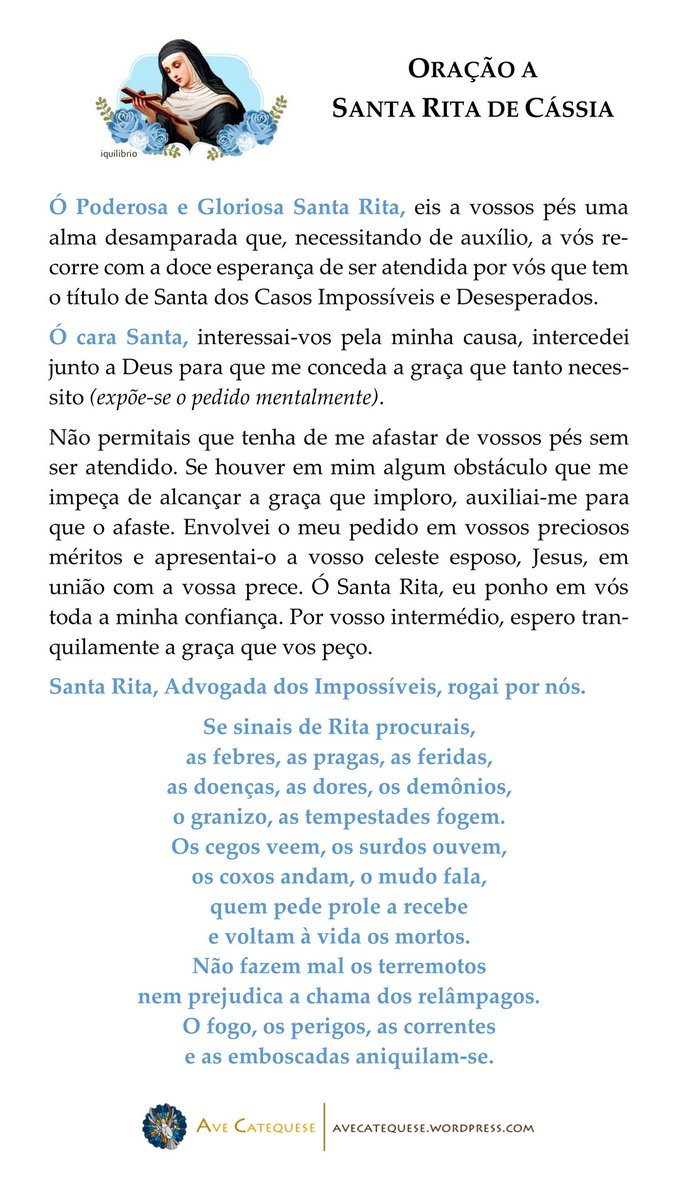 ipanwmabrinaa's tweet photo. Rezem tbm para Santa Rita, ela é a Santa das Causas Impossíveis https://t.co/MwrLKSs3EQ