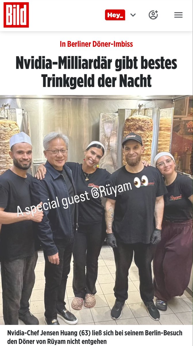 gutpartei's tweet photo. Gut-Mensch (100) Jensen Huang (100) 🇺🇸 ist down to earth und isst auch als Milliardär wie Ich auch beim Bärliner Döner Mann – sympathisch: https://t.co/XsOyrmKzRB