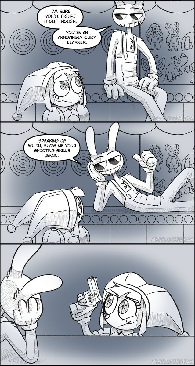 _AbsoluteDream_'s tweet photo. After Pomni has a couple of bad days, Jax decides to take Pomni to the Digital Carnival. Do they bond more? We'll see.

Comic Thread (6/19)
#TADC #Jax #pomni #FunnyBunny https://t.co/weNbEkZsuf