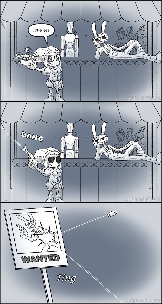 _AbsoluteDream_'s tweet photo. After Pomni has a couple of bad days, Jax decides to take Pomni to the Digital Carnival. Do they bond more? We'll see.

Comic Thread (6/19)
#TADC #Jax #pomni #FunnyBunny https://t.co/weNbEkZsuf