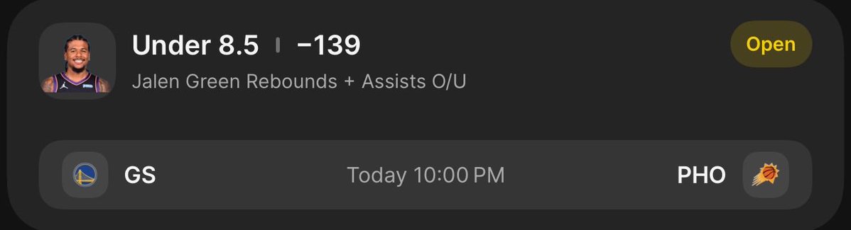 AltLineDemon's tweet photo. NBA POTD #1🏀 (Oct. 24th)

Collab w/@PropKitchen, @SC_FFB 🔥

1. Jalen Green U8.5 RA (-139)

Green’s role in Phoenix is still built much more around scoring than creating for others or crashing the glass. He averaged just 3.6 rebounds and 2.8 assists last season and has stayed under this line in 8 of his last 12 games while averaging only 7.0 R+A. In the season opener, Green finished with just 2 rebounds and 3 assists despite remaining involved offensively and attempting 12 shots.

Since joining Phoenix, Green is averaging only 5.5 potential assists and 6.2 rebound chances per game when sharing the floor with Devin Booker and Dillon Brooks. Those opportunity numbers already make it difficult for a score first guard to consistently reach 9 combined rebounds and assists, and Phoenix has added even more competition for those stats. Miles Bridges gives them another versatile wing who can handle, rebound and create, while their active 7’2 rookie center adds another strong presence on the glass.

Green’s play style fits the under as well. He is naturally a score first guard who tends to finish possessions rather than consistently create them for teammates. Booker remains the primary offensive initiator, while Green is often attacking closeouts, getting downhill or looking for his own shot. He can have a productive scoring game without coming close to this number in the peripheral categories.

Golden State has played at a bottom 10 pace through its first two games after finishing 11th slowest in pace last season. Green has stayed under this line in 10 of 15 games against teams in the bottom half of the league in pace, and a slower game naturally reduces the total number of possessions available for rebounds and assists.

Golden State’s smaller lineups create some risk for extra guard rebounds, but Green still needs 9 combined rebounds and assists to beat us. He only had 5 RA in the season opener against Portland & With Booker controlling most of the creation, Bridges and Brooks competing for secondary opportunities and Phoenix adding more size around him, we don’t see enough rebound or assist volume for a score first player like Green to consistently get there. We like him to stay under this line against Golden State.