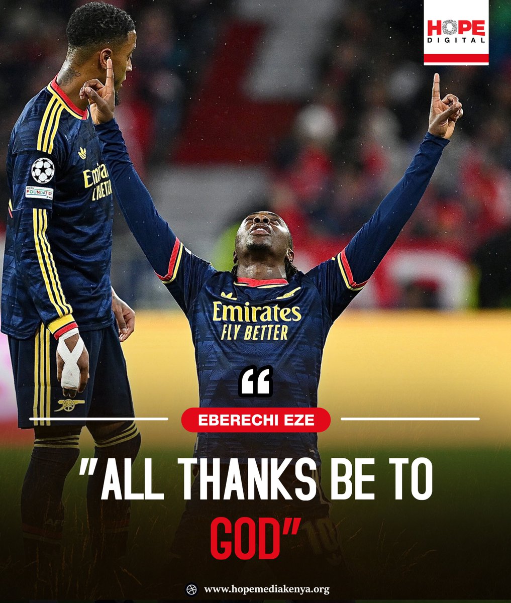 HopeFMLive's tweet photo. Arsenal’s Eberechi Eze thanked God after their 2-2 UEFA Champions League draw with Bayern Munich, posting: “Ekele diri so Chineke” — roughly, “All thanks be to God.” His message reminds us to remain grateful in every circumstance and find lasting hope in Christ.

📸Eberechi Eze https://t.co/ztWdEG56Ty