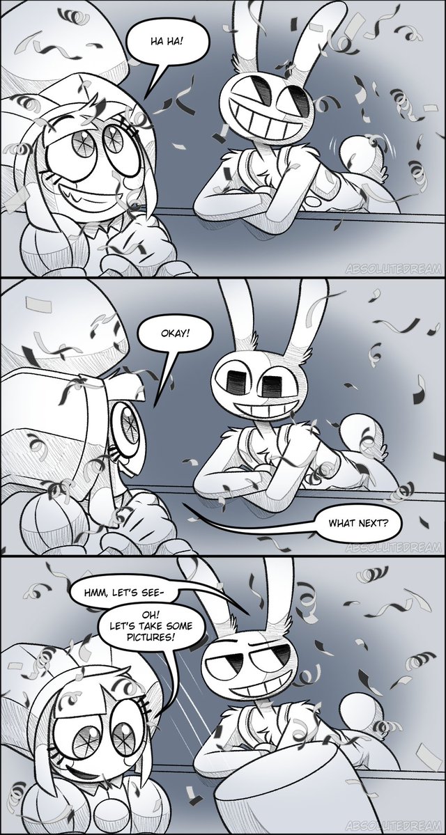 _AbsoluteDream_'s tweet photo. After Pomni has a couple of bad days, Jax decides to take Pomni to the Digital Carnival. Do they bond more? We'll see.

Comic Thread (10/19)
#TADC #Jax #pomni #FunnyBunny https://t.co/xoKbrAANNX
