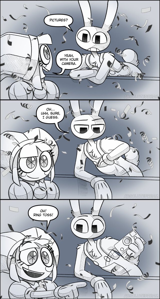 _AbsoluteDream_'s tweet photo. After Pomni has a couple of bad days, Jax decides to take Pomni to the Digital Carnival. Do they bond more? We'll see.

Comic Thread (11/19)
#TADC #Jax #pomni #FunnyBunny https://t.co/Psg32EOoPu