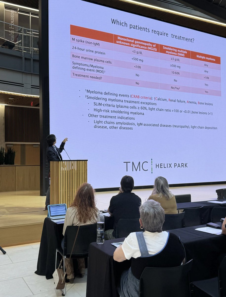 HealthTree's tweet photo. “Assessing risk can be risky” says Bill Matsui, MD of MDACC. It’s statistical, not exact. Risk can change over time and each risk factor (genetics, disease stage, etc) may contribute differently for each myeloma patient. At the HealthTree Houston Roundtable #mmsm https://t.co/9QGvLhChkS