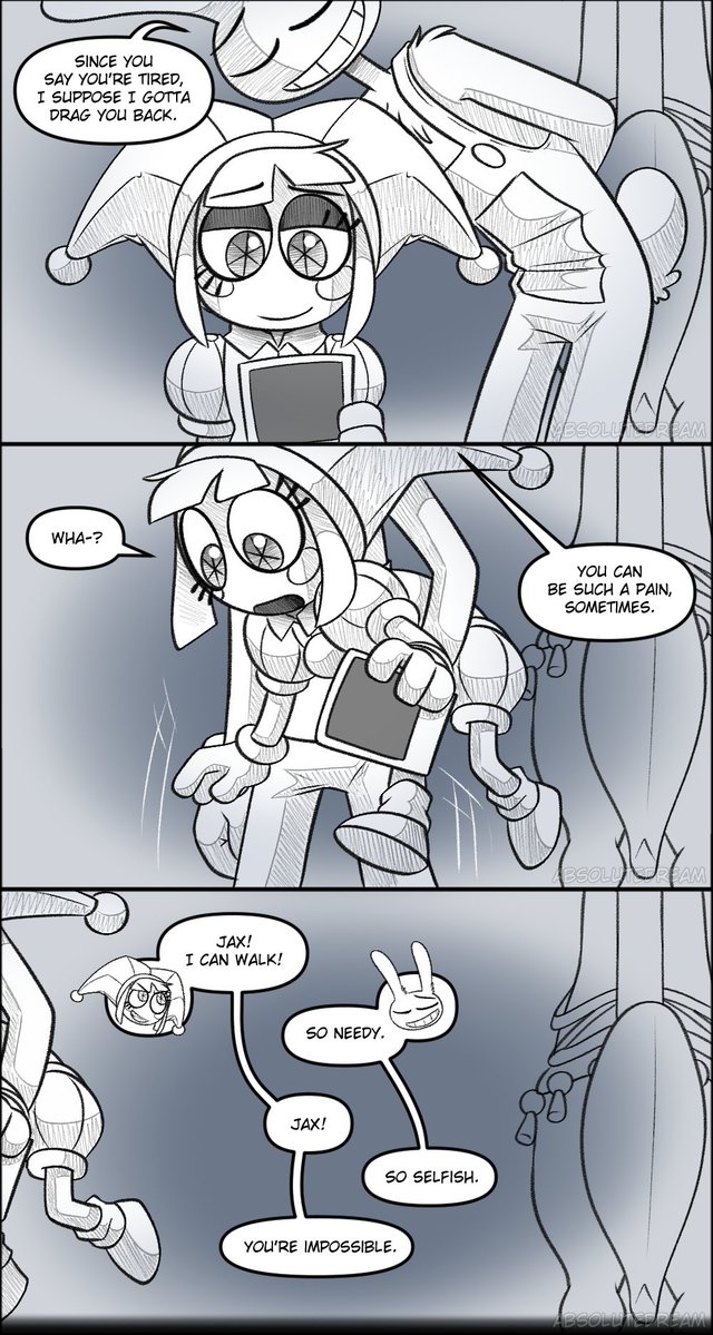 _AbsoluteDream_'s tweet photo. After Pomni has a couple of bad days, Jax decides to take Pomni to the Digital Carnival. Do they bond more? We'll see.

Comic Thread (13/19)
#TADC #Jax #pomni #FunnyBunny https://t.co/vURC7BFXGt