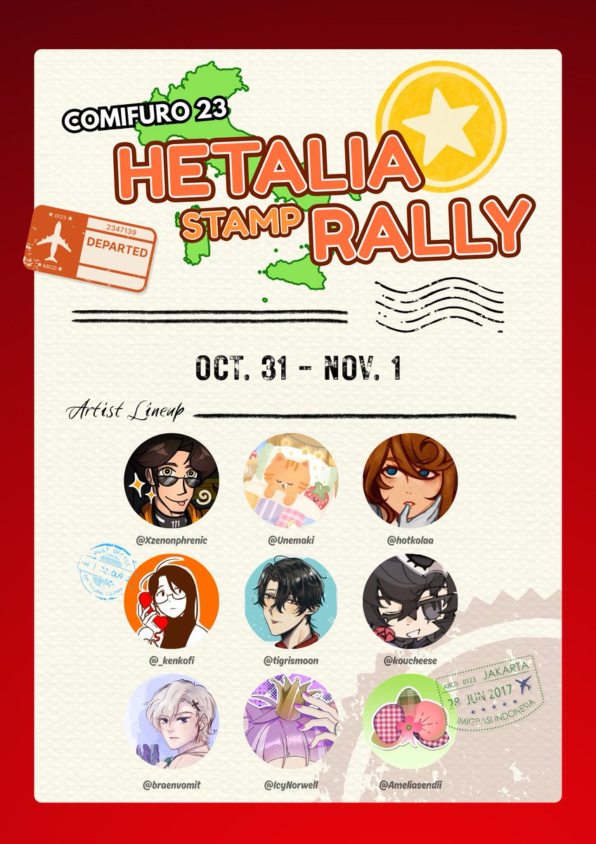 Xzenonphrenic's tweet photo. Calling all passengers! 
The Hetalia Stamp Rally in #CF23 / #Comifuro23 is now here!!

Travelling cross-country must be hard.. But we sure got a deal for you! From Day 1 to Day 2, you can have a fun trip to multiple stops to get an abundance of memorabilia!

(More info below⬇️) https://t.co/WMy9Hodlcc