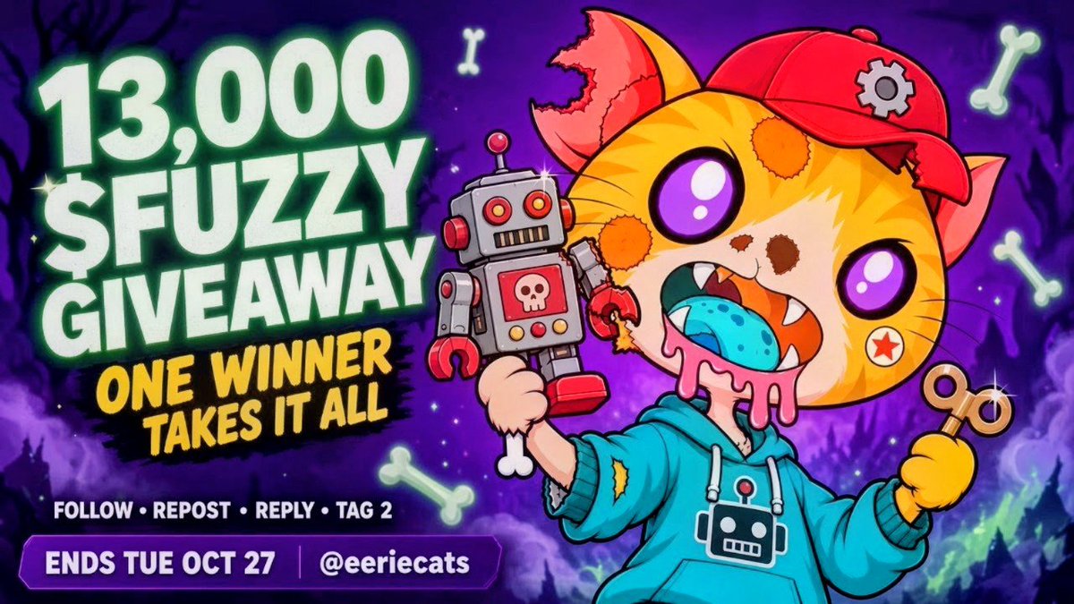eeriecats's tweet photo. 🐈‍⬛ 13,000 $FUZZY GIVEAWAY 🐈‍⬛

To enter:
✅ Follow @eeriecats
🔁 Repost this
💬 Reply: which Eerie Cat would you trust the LEAST? 💀
👥 Tag 2 friends

Ends Tue Oct 27, 8 PM 3 PM ET

#XRPL #FUZZY #EerieCats https://t.co/aVC0C5XodY