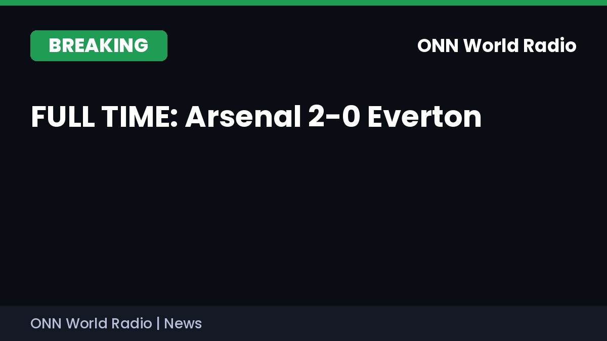 ONNWorldRadio's tweet photo. BREAKING: Arsenal 2-0 Everton. Ezri Konsa scored his first Arsenal goal in the 7th minute and Gabriel headed in the second on 68 minutes as the champions moved level on points with Manchester City at the top. #PremierLeague #ARSEVE https://t.co/NSjid3ZLHC