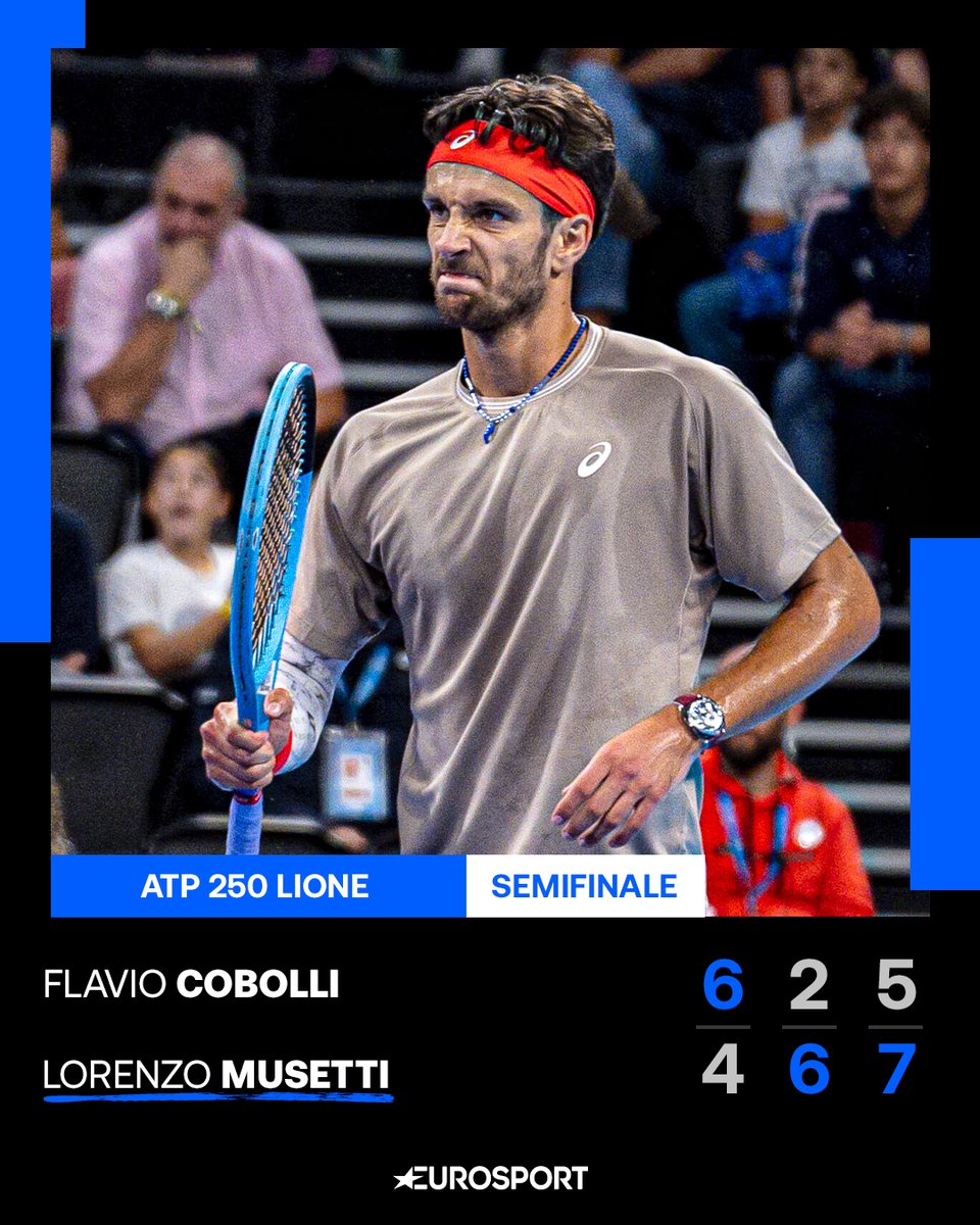 Eurosport_IT's tweet photo. MUSETTI VINCE IL DERBY ITALIANO A LIONE 🇮🇹💪

Match equilibrato tra Cobolli e Musetti in cui il tennista romano ha vinto il primo set, ma nel secondo il carrarino ha dato una prova di forza importante: alla fine a spuntarla è stato Lorenzo con un terzo set di alto livello 👏

Adesso in finale affronterà lo statunitense Fritz che ha sconfitto in due set Paul in un altro derby tra giocatori della stessa nazione 🇺🇸

#Tennis #ATPLione #Cobolli #Musetti