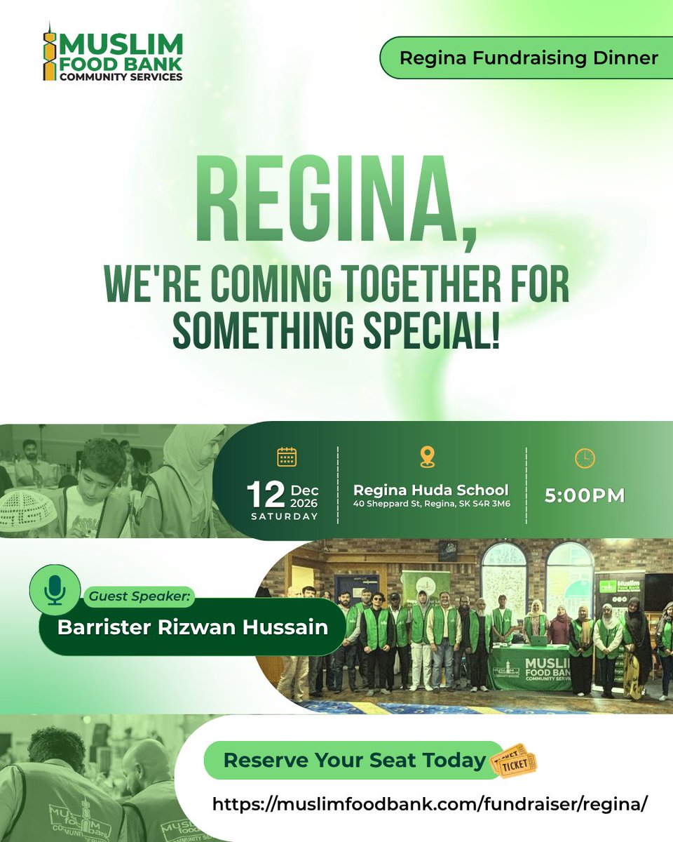 muslimfoodbank's tweet photo. Regina, we're coming together for something special! 💚

🎟️ Reserve your seat today!
https://t.co/PGs6mpMYo6

#ReginaFundraisingDinner #MuslimFoodBank #ReginaCommunity #GiveBack #CommunityImpact https://t.co/yUfsQ1cZz5