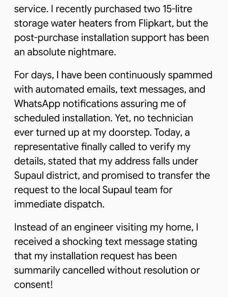 MANISH_NMA's tweet photo. @VGuardOfficial @flipkartsupport If a brand-new appliance faces such deceitful handling, uncoordinated transfers, and false cancellations right at the installation stage, what level of after-sales service or warranty support should a paying customer expect down the line? https://t.co/3KvdY7QsuN