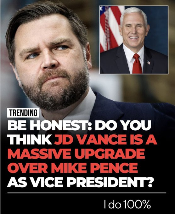 Madison_Davis1's tweet photo. DO YOU THINK JD VANCE IS A MASSIVE UPGRADE OVER MIKE PENCE AS VICE PRESIDENT? https://t.co/T3VkMR94AF
