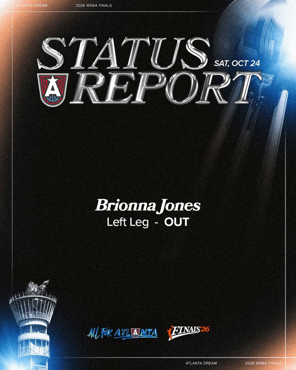 AtlantaDream's tweet photo. Your Atlanta Dream Starters and Status Report for Game 4 of the 2026 WNBA Finals vs Golden State 🅰️ https://t.co/LWbTUisFWh