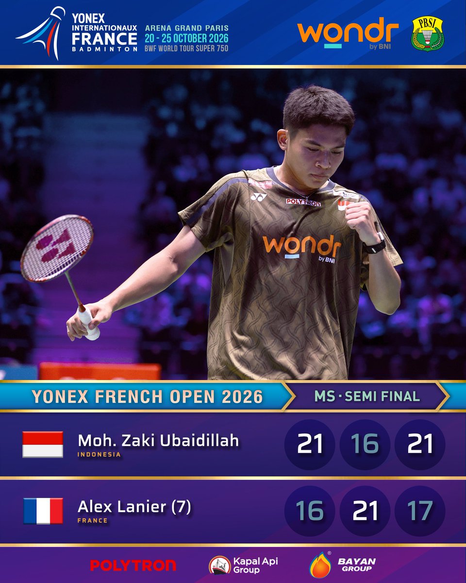 INABadminton's tweet photo. Kalahkan juara dunia di rumahnya, UBED KE FINAL FRENCH OPEN 2026!!! 🔥🔥🔥

LUAR BIASA!! BANGGA!! 🏸🇮🇩

#BadmintonIndonesia #FrenchOpen2026 https://t.co/W5iJ7LobcP