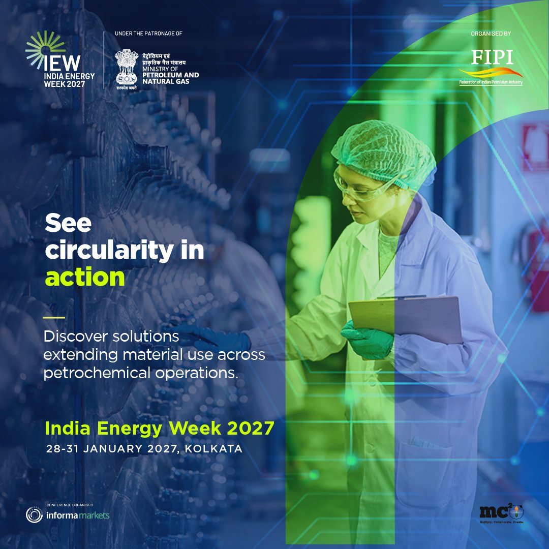 IndiaEnergyWeek's tweet photo. The Petrochem Zone at IEW 2027 brings the sector’s technology and operating priorities into one focused space.

From improving conversion and yields to reducing energy intensity and extending material use, the zone will spotlight solutions that can strengthen efficiency and performance across petrochemical operations.
For producers, technology providers and engineering partners, it is a chance to see where process improvement, circularity and higher-value output are moving next.

Better conversion. Smarter resource use. More value across the process.

Discover the Petrochem Zone at IEW 2027. Register today. 

Link: https://t.co/ybZmd1NJLR

India Energy Week 2027
28-31 January 2027, Kolkata

@PetroleumMin @ChairmanIOCL @ChairmanONGC @DgFipi @ONGC_ @IndianOilcl @BPCLimited @HPCL @chennaipetro @gailindia @Ongc_Mrpl @OilIndiaLimited @PetronetLNGLtd @RIL_Updates @EngineersIND @HMEL_India @NRL_MoPNG @Shell_India @AxensGroup @bakerhughesco @exxonmobil_ind @IGLSocial @LanzaTech @larsentoubro @Jiobpofficial @SiemensIndia @topsoe_official @TotalEnergies @WorldLiquidGas @IGU_News @h2epower @IGX_India @Seros_IN @THINKGasIndia @rajeevicha @MCSquarePlus

#IndiaEnergyWeek #iew27 #IndiaEnergyWeek2027 #TechnicalConference #EnergyResearch #EnergyInnovation #MC2Ignite