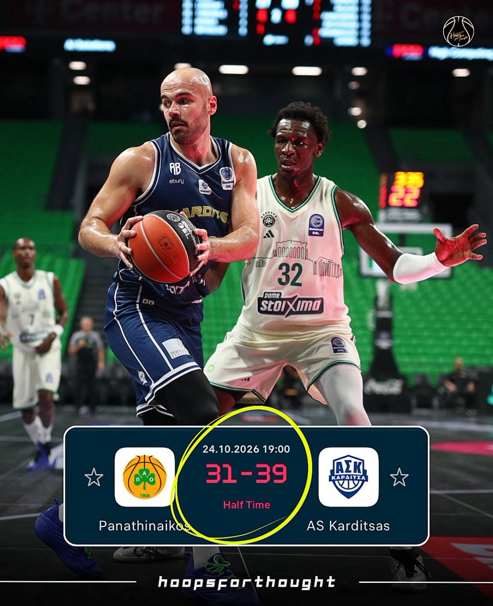 hoopsfthoughtgr's tweet photo. Karditsa pushes Panathinaikos to the limit, taking an 8-point lead at the break!👀

#paobc #euroleague #olympiacosbc #greece https://t.co/ofDvgEaUg8