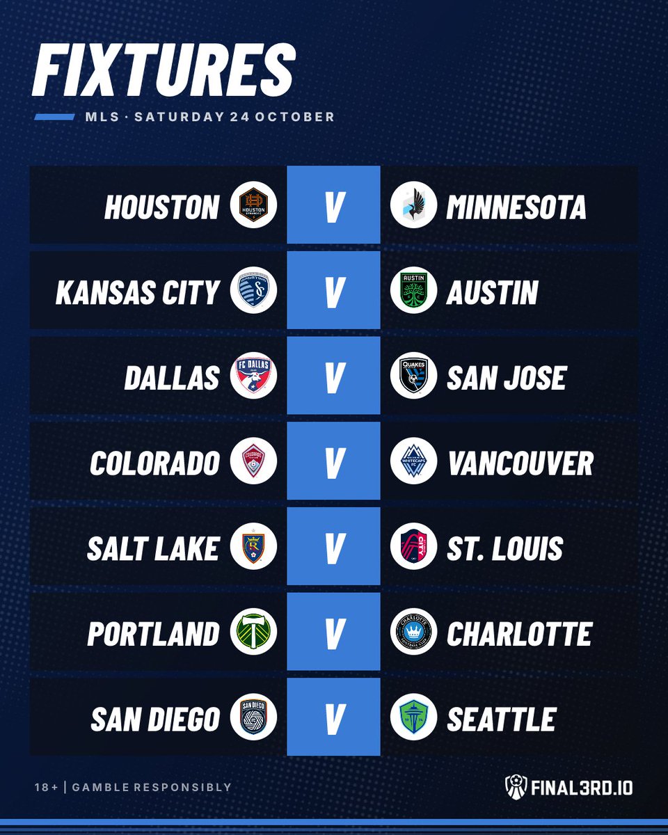 JoinFinal3rd's tweet photo. MLS fixtures

18+ | Gamble responsibly
#MLS https://t.co/MPgxYl0zWa