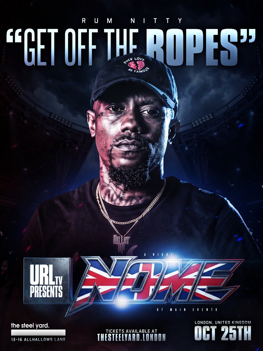 urltv's tweet photo. With Rum Nitty retiring soon, do you expect his battle against Dizaster to be a masterclass in punching?

URLTV presents NOME 16 - Sunday, October 25th in London, UK at the Steel Yard

Tickets on Sale Now at https://t.co/IXcPB8VWjM

Doors open at 3PM

#youcantcopyrespect https://t.co/vQy9LDH8lH